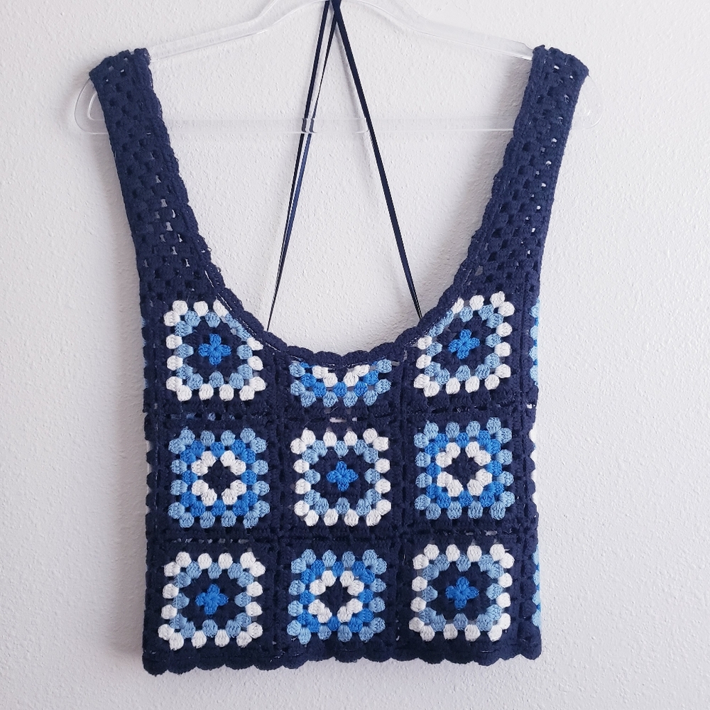 Sincerely Jules Crochet Granny Square Tank Top Blouse